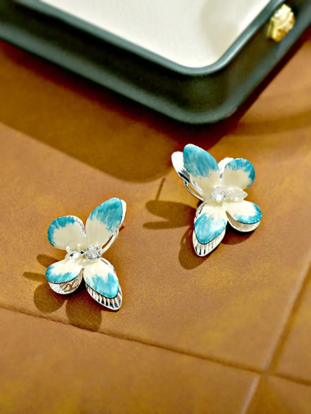 Enamel Butterfly & Flower Stud Earrings